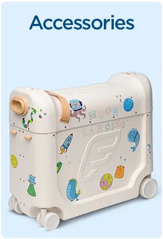 Children’s ride-on suitcase decorated with playful stickers and wheels.