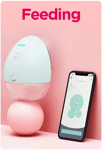 Egg-shaped smart baby feeding device paired with smartphone app.