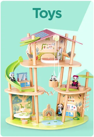 Wooden treehouse playset with animal figures.