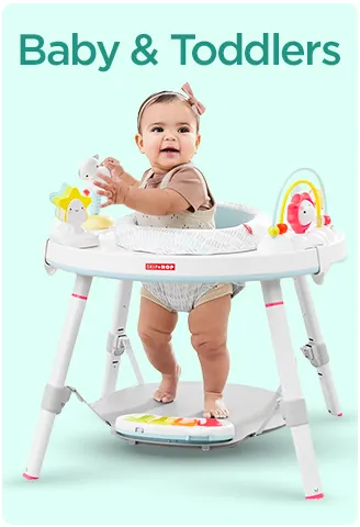 Toddler playing in a multifunctional baby walker