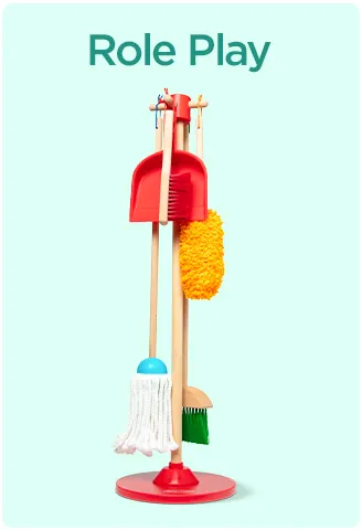 Child's play cleaning set with mop, broom, and dustpan