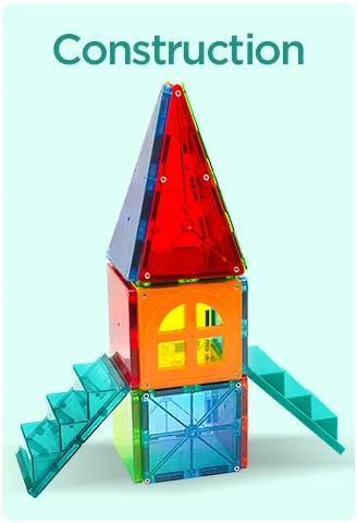 Colorful magnetic construction blocks forming a house.